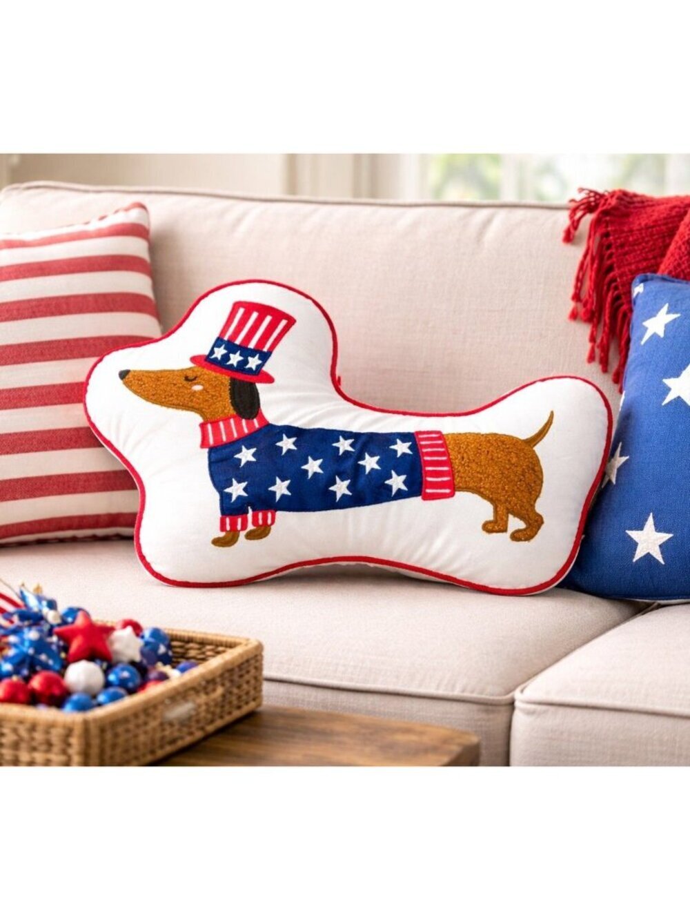 New 4th Of July Dachshund Weiner Dog Patriotic Decorative Pillow 12"x18" - Picture 2 of 4